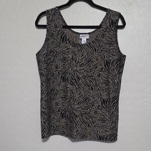 Chico's Black and Tan Metallic Abstract Leaf-Print Tank